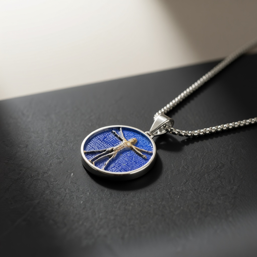 Art Craft Meaning - Klassieke Vitruvian Man Medaillon Ketting Emaille