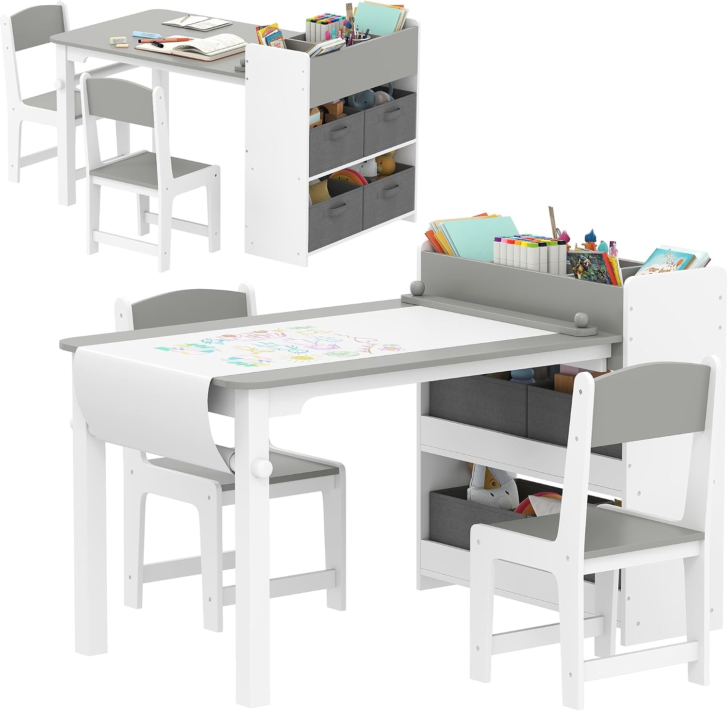 Art Craft Toddlers - Kinderkunsttafel & schildersezel stoelenset met papierrol,
