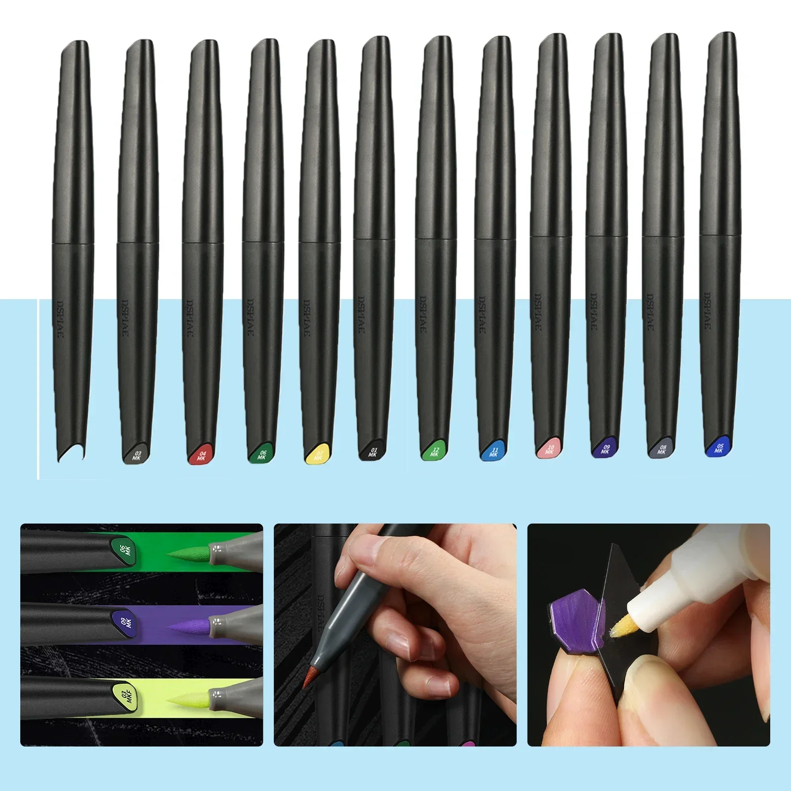 Eco Art Craft - Dspiae 12-kleuren penseelpenset op waterbasis met