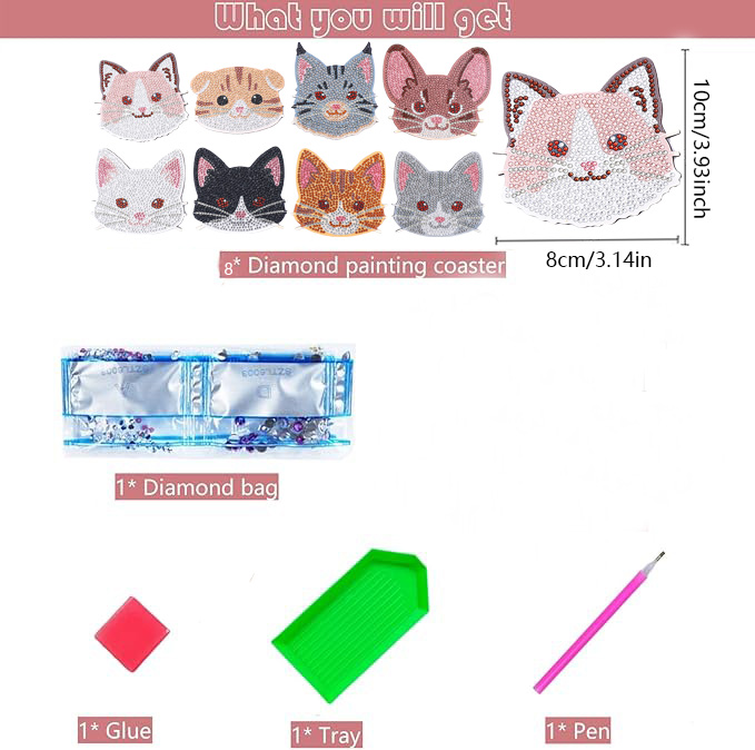 8-delige DIY Diamant Schilderi - Art Craft Cat recensie en prijs